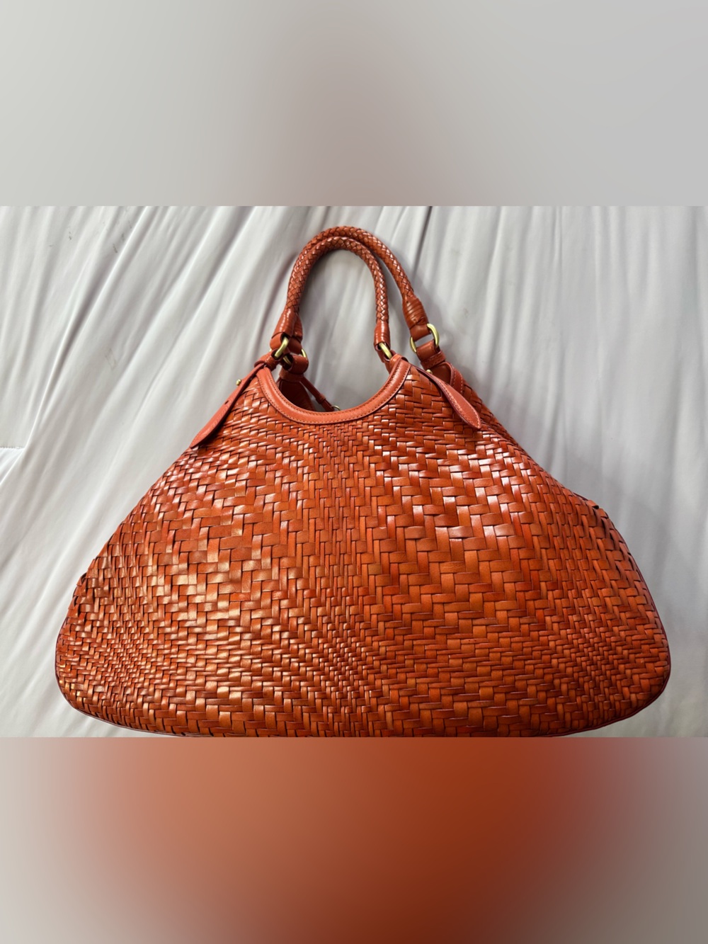Cole Haan Genevieve Woven Leather rare burnt orange bag - Picture 2 of 12